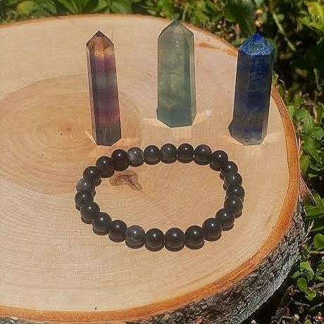 Unisex Black Obsidian Silver Sheen Bracelet