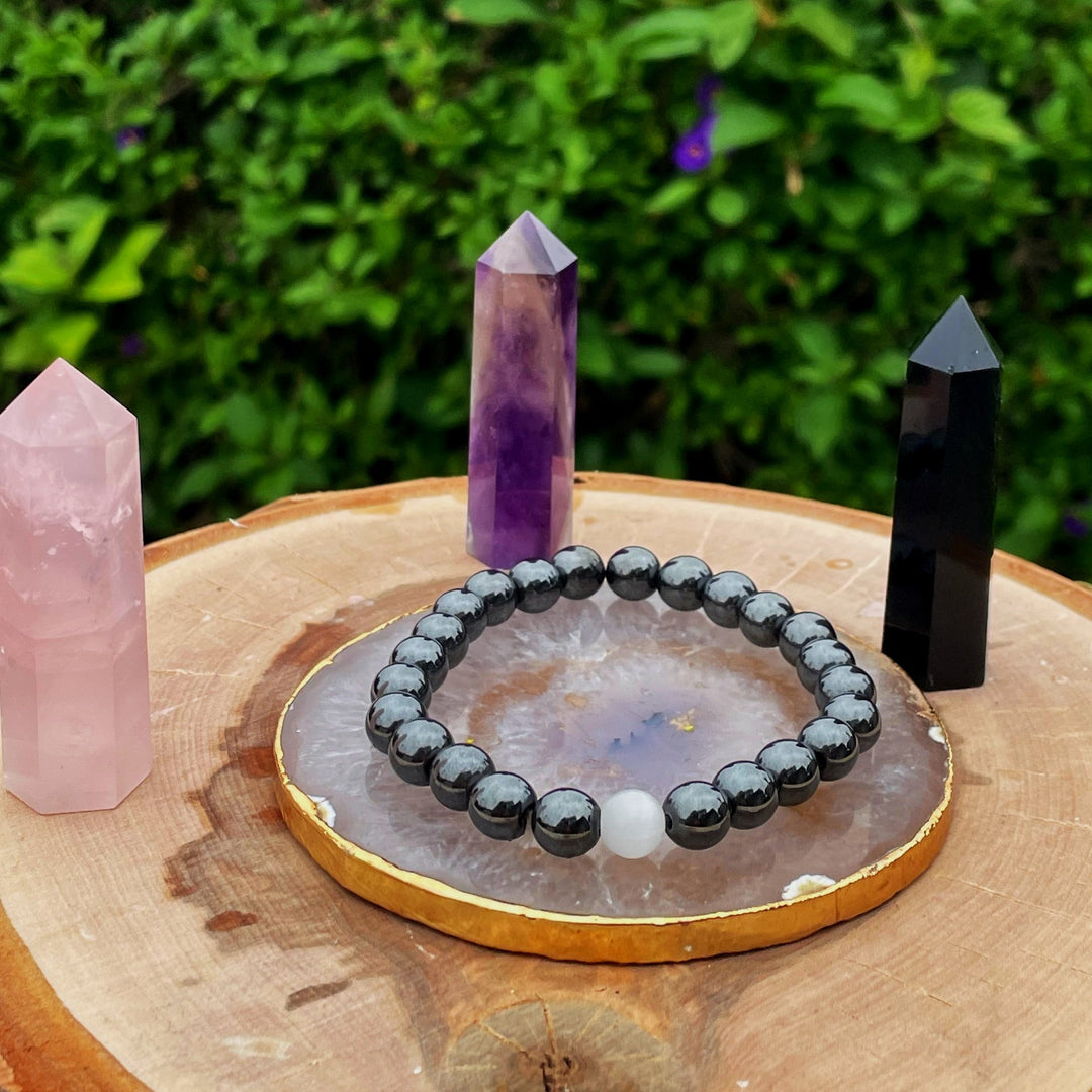 Unisex Hematite Clear Quartz Bracelet